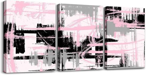 Feelyou 3 Piece Pink Black Grey Framed Canvas Wall Art for Living Room Modern Stripes Wall Decor Abstract Office Wall Decor Abstract Wall Painting Abstract Pictures Artwork for Room Posters Art Modern in Kuwait