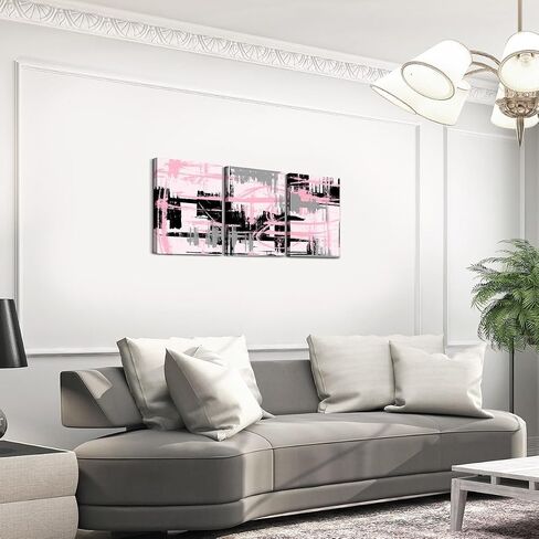 Feelyou 3 Piece Pink Black Grey Framed Canvas Wall Art for Living Room Modern Stripes Wall Decor Abstract Office Wall Decor Abstract Wall Painting Abstract Pictures Artwork for Room Posters Art Modern in Kuwait