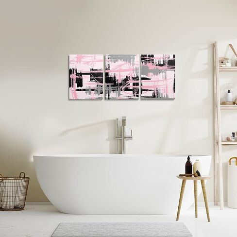 Feelyou 3 Piece Pink Black Grey Framed Canvas Wall Art for Living Room Modern Stripes Wall Decor Abstract Office Wall Decor Abstract Wall Painting Abstract Pictures Artwork for Room Posters Art Modern in Kuwait