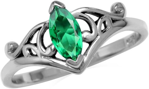 Silvershake 8X4mm Marquise Shape Birthstone Gemstone White Gold Plated or Yellow Gold Plated 925 Sterling Silver Scroll/Filigree Victorian Style Ring Jewelry for Women in Saudi Arabia