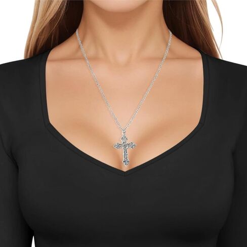10 Pcs Y2k Necklace Set for Women, Goth Grunge Accessories Jewelry Necklaces, Gothic Cross Fairy Thorns Gothic Angel Heart Feather Star Butterfly Emo Vintage Silver Pendant Necklace in Kuwait