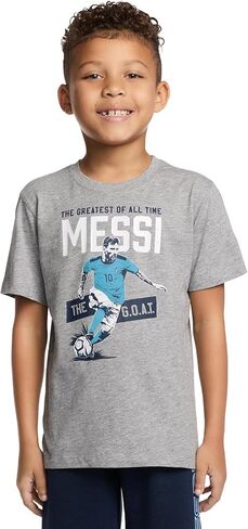 Messi Boys' Lifestyle Short Sleeve T-Shirt, Standard Fit Graphic Tee, Cotton Blend Fabric in Saudi Arabia