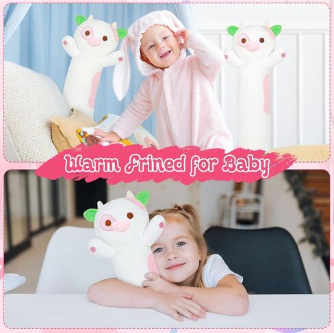 Long Cow Plush Pillow, 25in Long Cow Stuffed Animal,Strawberry Cow Body Pillow for Kids,Strawberry Cow Stuff Long Cow Plushie for Boys Girls in Kuwait