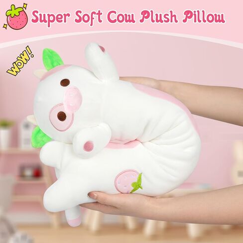 Long Cow Plush Pillow, 25in Long Cow Stuffed Animal,Strawberry Cow Body Pillow for Kids,Strawberry Cow Stuff Long Cow Plushie for Boys Girls in Kuwait