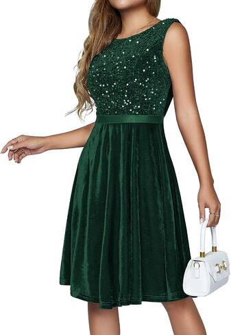 HomRain Women's Velvet Dresses Boat Neck Sleeveless Sequin Dress for Evening Party Formal Dress in Saudi Arabia