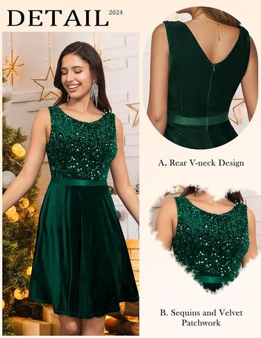 HomRain Women's Velvet Dresses Boat Neck Sleeveless Sequin Dress for Evening Party Formal Dress in Saudi Arabia