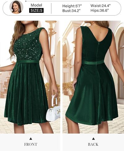HomRain Women's Velvet Dresses Boat Neck Sleeveless Sequin Dress for Evening Party Formal Dress in Saudi Arabia