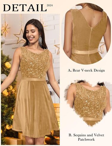 HomRain Women's Velvet Dresses Boat Neck Sleeveless Sequin Dress for Evening Party Formal Dress in Saudi Arabia