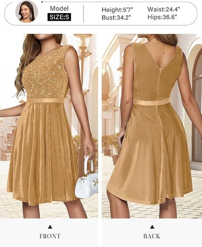 HomRain Women's Velvet Dresses Boat Neck Sleeveless Sequin Dress for Evening Party Formal Dress in Saudi Arabia
