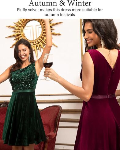 HomRain Women's Velvet Dresses Boat Neck Sleeveless Sequin Dress for Evening Party Formal Dress in Saudi Arabia