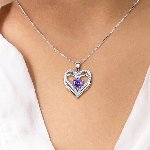 Sterling Silver Heart-within-a-Heart Necklace for Women, Birthstone Accent Necklace, Ideal Gifts for Christmas, Anniversaries, and Birthdays, Full Diamond Heart Jewelry for Every Special Occasion. in Saudi Arabia
