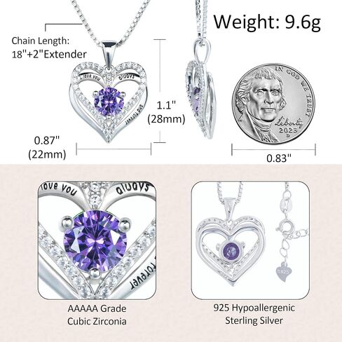 Sterling Silver Heart-within-a-Heart Necklace for Women, Birthstone Accent Necklace, Ideal Gifts for Christmas, Anniversaries, and Birthdays, Full Diamond Heart Jewelry for Every Special Occasion. in Saudi Arabia