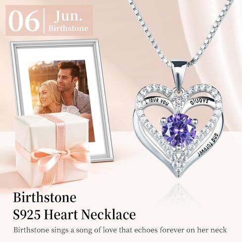 Sterling Silver Heart-within-a-Heart Necklace for Women, Birthstone Accent Necklace, Ideal Gifts for Christmas, Anniversaries, and Birthdays, Full Diamond Heart Jewelry for Every Special Occasion. in Saudi Arabia