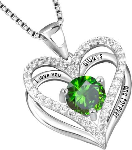 Sterling Silver Heart-within-a-Heart Necklace for Women, Birthstone Accent Necklace, Ideal Gifts for Christmas, Anniversaries, and Birthdays, Full Diamond Heart Jewelry for Every Special Occasion. in Saudi Arabia