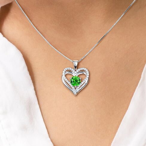 Sterling Silver Heart-within-a-Heart Necklace for Women, Birthstone Accent Necklace, Ideal Gifts for Christmas, Anniversaries, and Birthdays, Full Diamond Heart Jewelry for Every Special Occasion. in Saudi Arabia