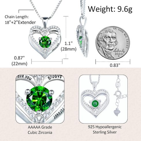Sterling Silver Heart-within-a-Heart Necklace for Women, Birthstone Accent Necklace, Ideal Gifts for Christmas, Anniversaries, and Birthdays, Full Diamond Heart Jewelry for Every Special Occasion. in Saudi Arabia