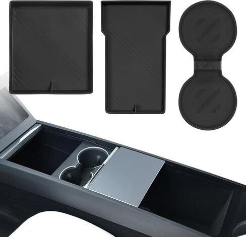 3PCS Center Console Organizer,Armrest Storage Box Mat,Center Console Organizer Organizer Mat,Cup Holder Mat Compatible with Tesla Model 3 (2024) Accessories (Black) in Saudi Arabia
