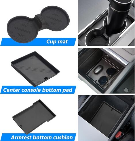 3PCS Center Console Organizer,Armrest Storage Box Mat,Center Console Organizer Organizer Mat,Cup Holder Mat Compatible with Tesla Model 3 (2024) Accessories (Black) in Saudi Arabia