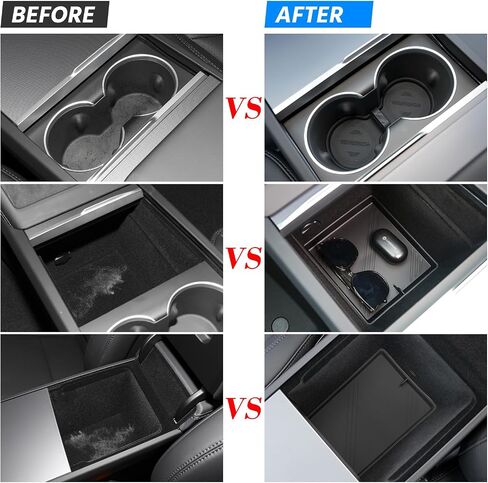 3PCS Center Console Organizer,Armrest Storage Box Mat,Center Console Organizer Organizer Mat,Cup Holder Mat Compatible with Tesla Model 3 (2024) Accessories (Black) in Saudi Arabia