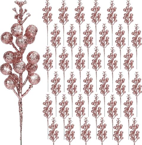 Palonu 36 Pcs Christmas Glitter Berries Stems,8.5 Inch Artificial Christmas Picks for Christmas Tree Ornaments for DIY Xmas Wreath Crafts Gifts Holiday Home Decor (Rose Gold) in Saudi Arabia