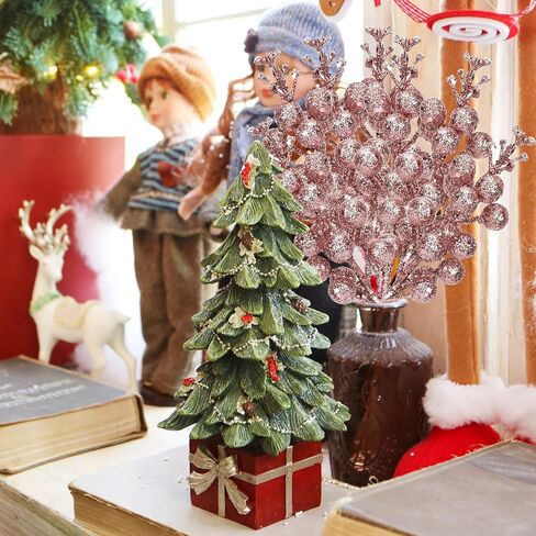 Palonu 36 Pcs Christmas Glitter Berries Stems,8.5 Inch Artificial Christmas Picks for Christmas Tree Ornaments for DIY Xmas Wreath Crafts Gifts Holiday Home Decor (Rose Gold) in Saudi Arabia