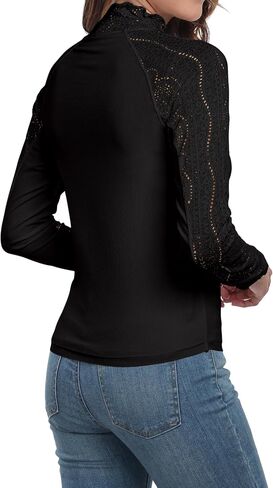 Womens Lace Shirts Long Sleeve Casual Tops Slim Fit Knit High Neck Work Dressy Blouse in Saudi Arabia