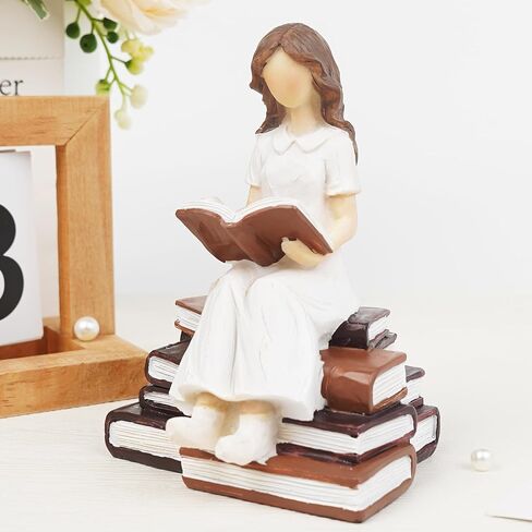 Book Lover Gifts for Women Figurines, Girl Reading Statue Gift for Readers Book Lovers Women Teachers Students, Home Office Bookshelf Decor Sculpted Hand-Painted Figure in Saudi Arabia