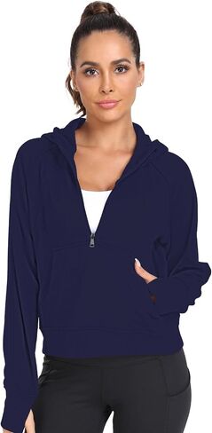 Womens Hoodies 1/2 Zipper Pullover cropped Sweatshirts Long Sleeve Loose Thumb Hole oversized in Saudi Arabia
