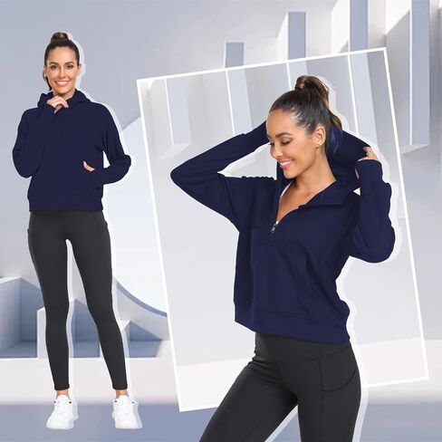 Womens Hoodies 1/2 Zipper Pullover cropped Sweatshirts Long Sleeve Loose Thumb Hole oversized in Saudi Arabia