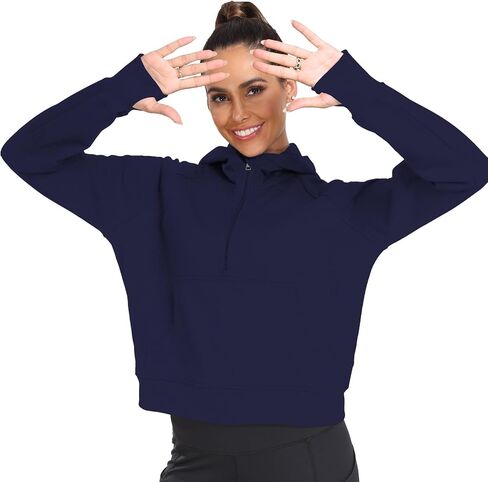 Womens Hoodies 1/2 Zipper Pullover cropped Sweatshirts Long Sleeve Loose Thumb Hole oversized in Saudi Arabia