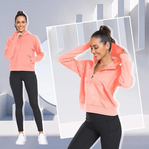Womens Hoodies 1/2 Zipper Pullover cropped Sweatshirts Long Sleeve Loose Thumb Hole oversized in Saudi Arabia