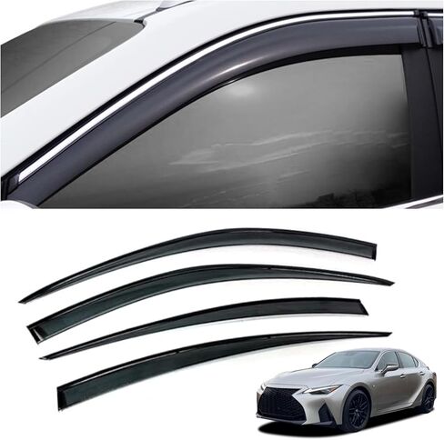 4 قطع من واقيات المطر شديدة المتانة تناسب 2021-2023 لكزس IS300/IS350/IS500، عاكسات النوافذ، أقنعة النوافذ (أسود دخاني) in Kuwait