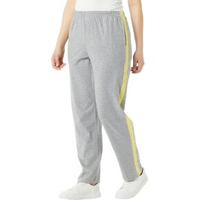 AmeriMark Women's Contrast Stripe Sweatpants Pull-On Pants with Pockets Gray/Sunshine 1X
