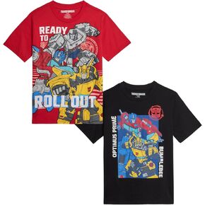 Transformers Boys T-Shirt - 2 Pack Optimus Prime Bumble Bee Autobot Graphic Tee - Short Sleeve Shirt for Toddler/Boys (3T-16)