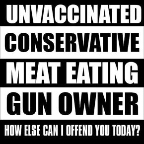 Unvaccinated Conservative Meat-Eating Gun Owner Republican How Else Can I Offend You Off Today? Sticker (Funny Trump Vinyl for Cars, Laptop, Back Windows, and RVs (4 inch)