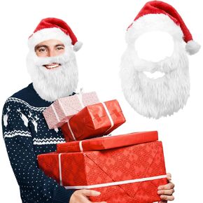 Santa Claus Mask Realistic Masks for Adults Human Face Old Man Mask with Santa Beard Hat Latex Christmas Cosplay Props