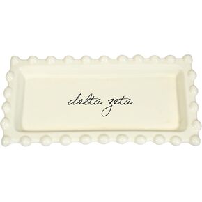 Sorority Shop Delta Zeta Jewelry Dish - Rectangular Gloss Finish Ceramic tray with Sorority Name in Cursive Script, Multi-Function Ceramic Ring Dish, Ideal for Jewelry and Keys