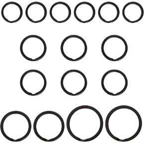 Shapenty 4 Assorted Sizes 1.38 Inch /1.2 Inch / 1 Inch / 0.75 Inch Black Flat Metal Keychain Part Accessories Split Keyring Key Ring Chain Clip Holder, 16PCS