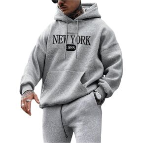 GORGLITTER Men's Letter Graphic Hoodies Long Sleeve Drop Shoulder Hooded Sweatshirts