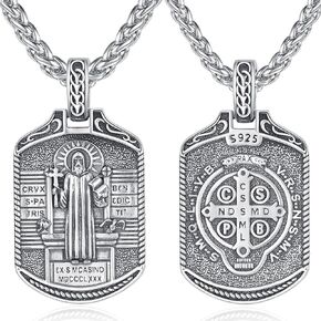 St Benedict Necklace for Men Women 925 Sterling Silver Saint Benedict Medal Faith Catholic Religious Necklaces Jewelry Gifts