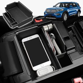 LECART Car Console Organizer for Ford Explorer 2025 ST XLT Accessories 2024 2023 2022 2021 2020 Automotive Center Console Tray Armrest Secondary Storage Box with Red Mats