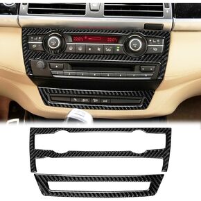 SUNJIKA Compatible with Carbon Fiber Center Consoles Air Conditioning Button Knob Panel Cover Trim Auto Car Interior Accessories for BMW X5 X6 E70 E71 2008 2009 2010 2011 2012 2013 (2pc Black B)