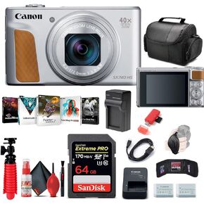 Canon PowerShot SX740 HS Digital Camera (Black) (2955C001) + 64GB Memory Card + NB13L Battery + Corel Photo Software + Charger + Card Reader + Soft Bag + Flex Tripod + More (Renewed)
