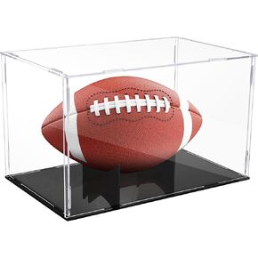 Football Display Case Full Size，Memorabilia Display Box Cases for Football or Memorial Sports Gloves，Acrylic Clear Box with Wood Stand