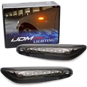iJDMTOY Euro Smoked Lens Amber Full LED Front Side Marker Light Kit Compatible With BMW 1 3 5 Series, etc, Replace OEM Amber/Clear Sidemarker Lamps
