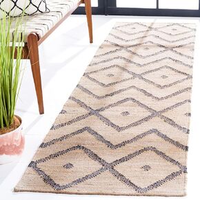 SAFAVIEH Kilim Collection Runner Rug - 2'3" x 7', Natural & Charcoal, Handmade Moroccan Boho Jute & Cotton, Ideal for High Traffic Areas in Living Room, Bedroom (KLM750A)