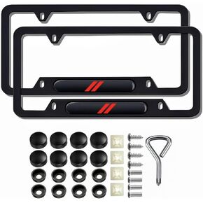 2 Pcs Black License Plate Frames Compatible with Challenger Charger Durango Accessories Metal Aluminum Material 2 Holes License Plate Covers Screw caps Cover Set