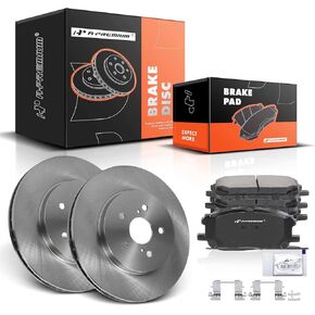 A-Premium 12.56 inch (318.9mm) Front Vented Disc Brake Rotors + Ceramic Pads Kit Compatible with Select Toyota and Lexus Models - Highlander 06-07, RX330 04-06, RX350 07-09, RX400h 06-08, 6-PC Set