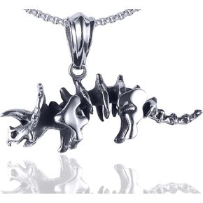 Xusamss Punk Rock Titanium Steel Dinosaur Skeleton Triceratops Pendant Necklace,24inches Chain