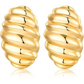 Big Chunky Gold Earrings Trendy Statement Drop Earrings Hypoallergenic Vintage Wavy Button Earrings Jewelry Gift for Women